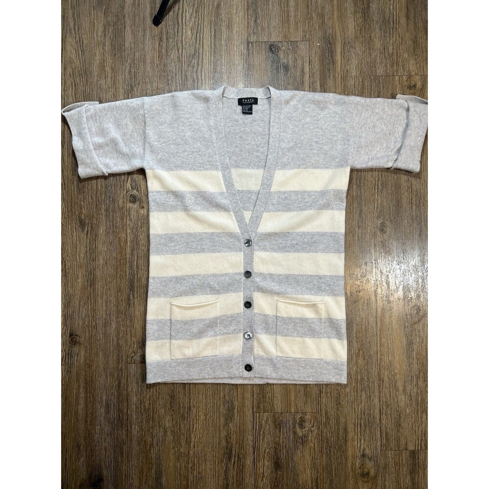 Forte Sweater Medium Gray Striped Cardigan 100% Cashmere